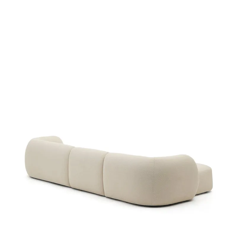 Martina ecru chenille 4-seater modular sofa with left chaise longue 377cm