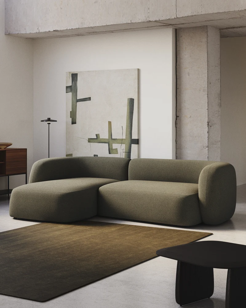 Martina green chenille 3-seater modular sofa with left chaise longue 287cm