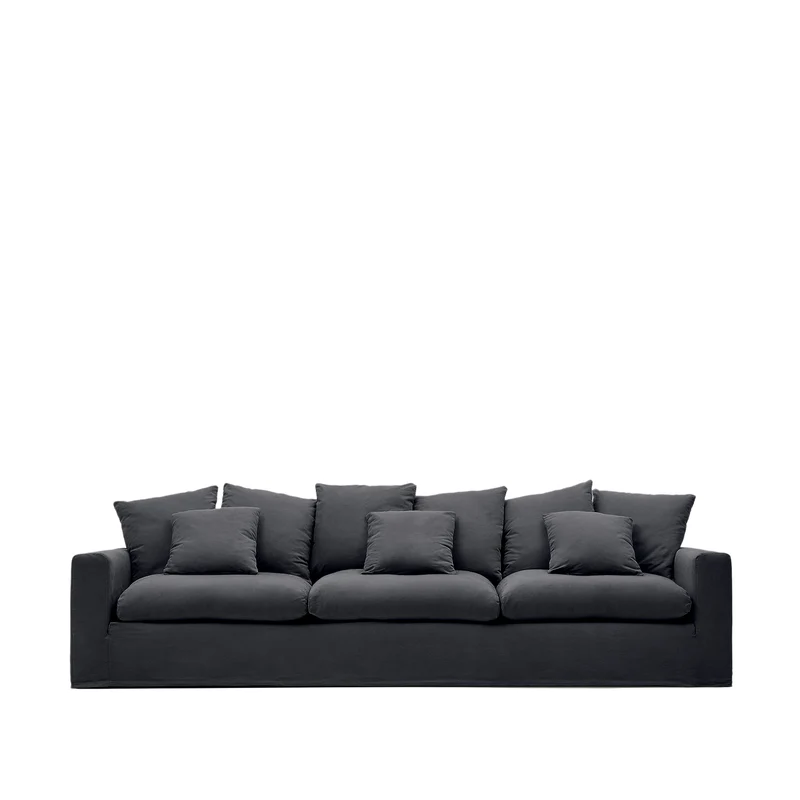 Nora 4-seater sofa cover in anthracite grey linen and cotton