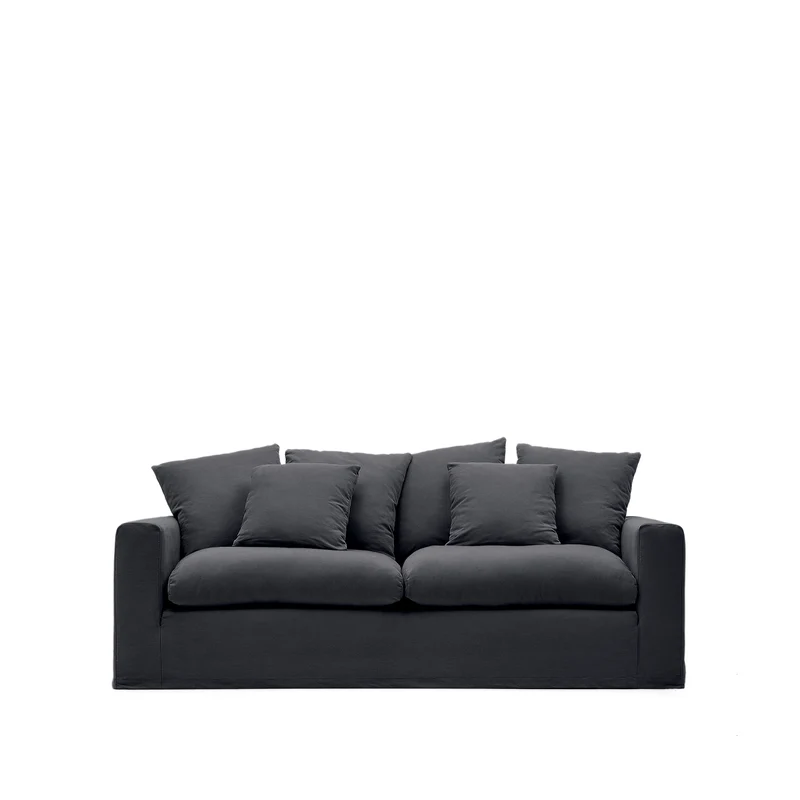 Nora 3-seater sofa cover in anthracite grey linen and cotton