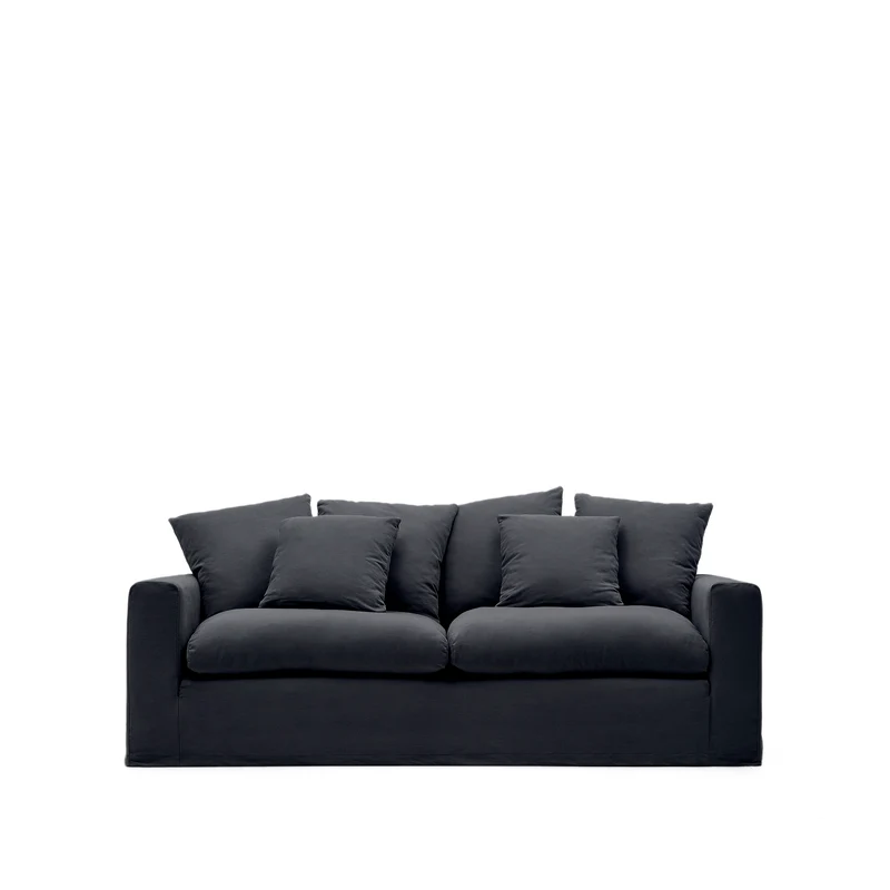 Nora 3-seater sofa cover in anthracite grey linen and cotton