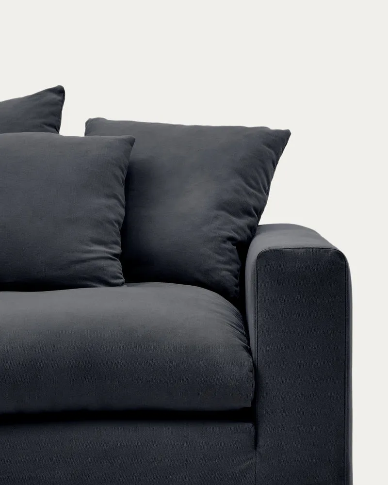 Nora 3-seater sofa cover in anthracite grey linen and cotton