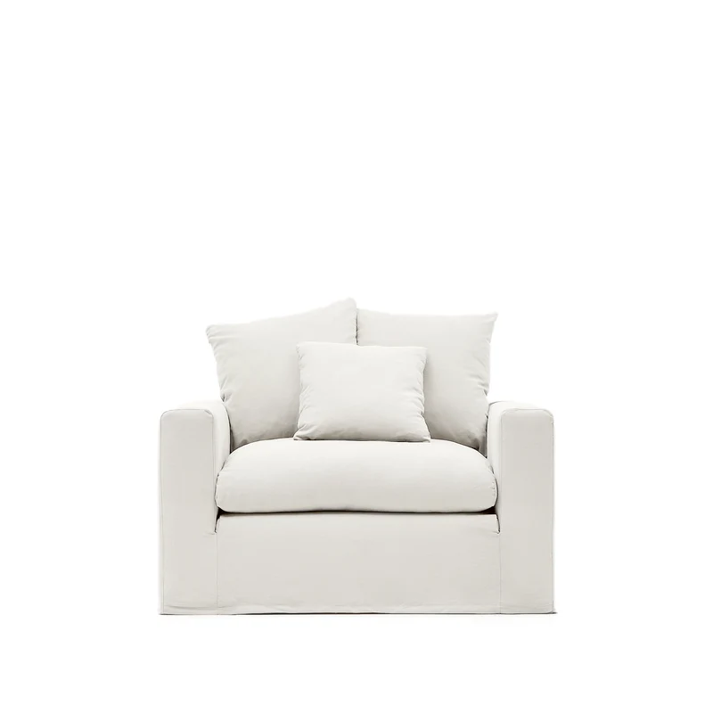 Nora armchair cover in ecru linen and cotton 140cm