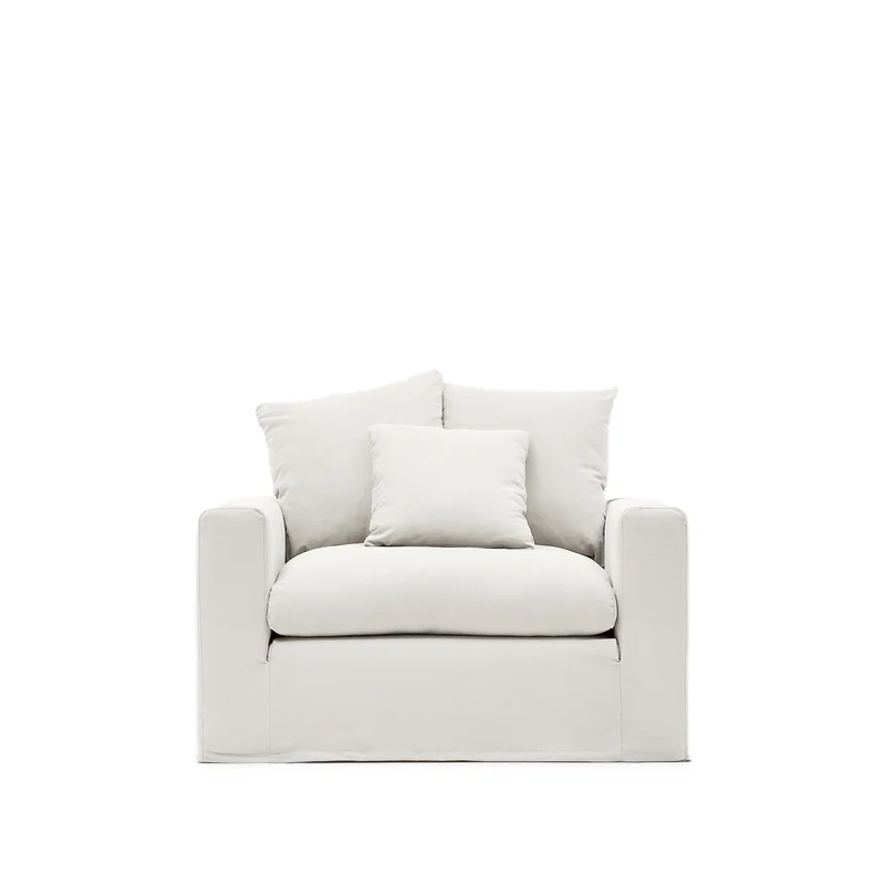 Nora armchair cover in ecru linen and cotton 140cm