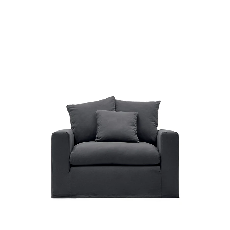 Nora armchair cover in anthracite grey linen and cotton 140cm