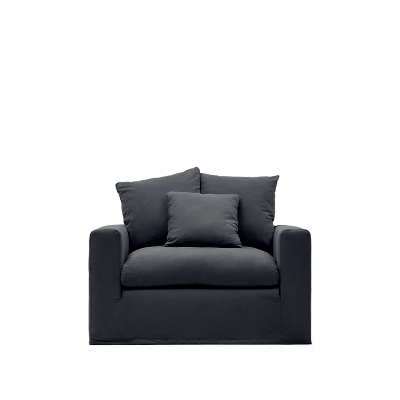 Nora armchair cover in anthracite grey linen and cotton 140cm