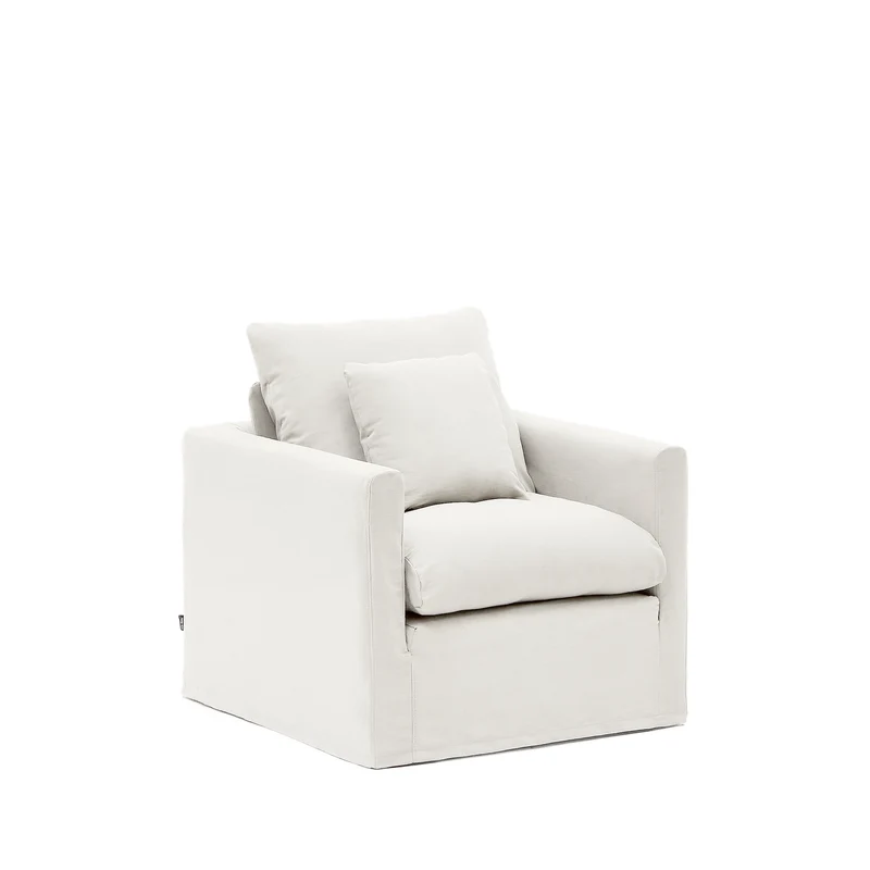 Nora armchair cover in ecru linen and cotton 92cm