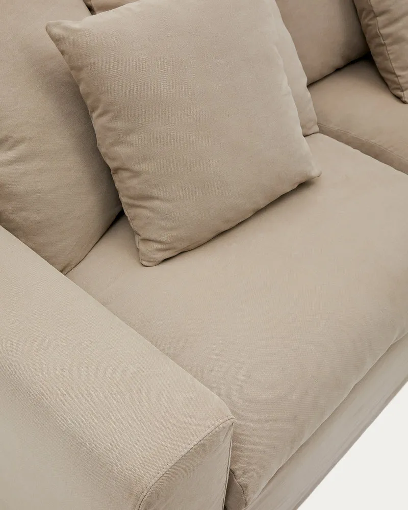Nora 4-seater sofa with removable cover with linen and cotton cushions in taupe 340cm