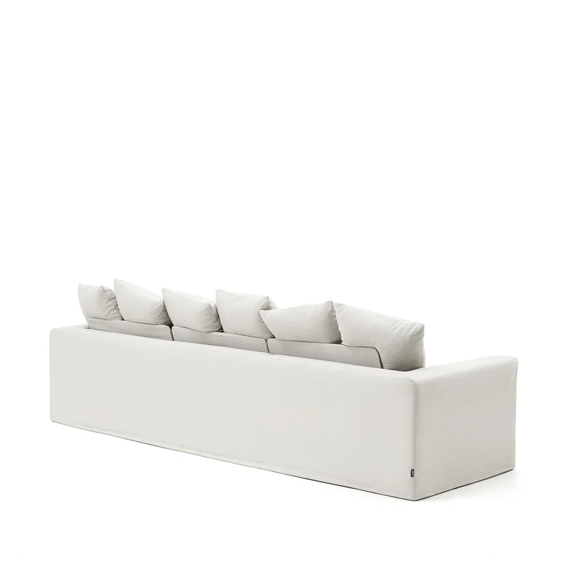 Nora 4-seater sofa with removable cover with linen and cotton cushions in ecru 340cm