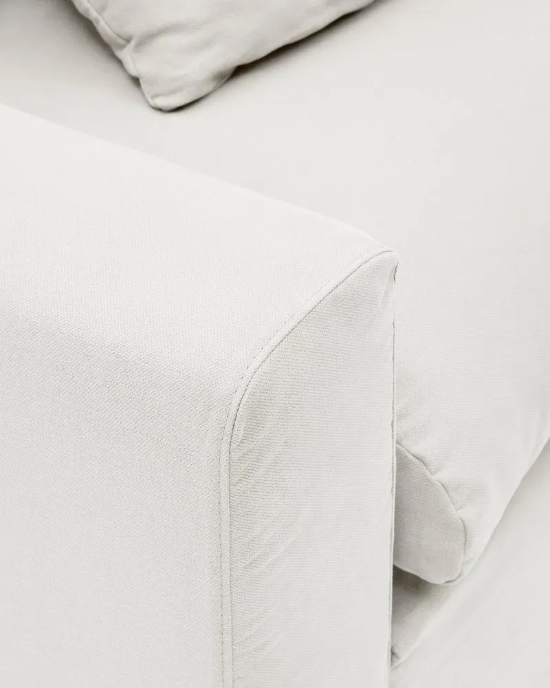 Nora 4-seater sofa with removable cover with linen and cotton cushions in ecru 340cm