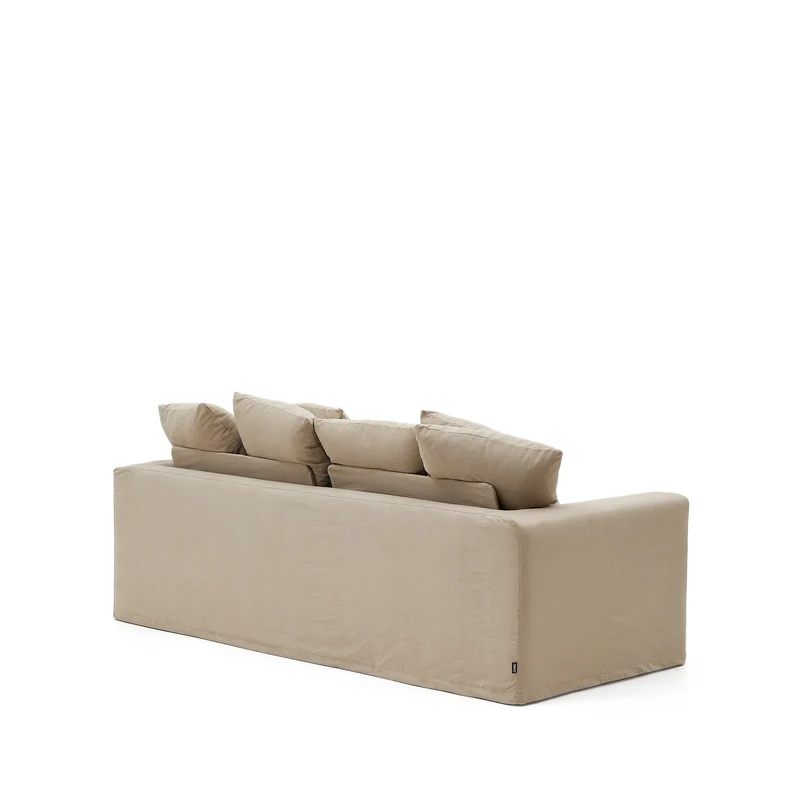 Nora 3-seater sofa with removable cover with linen and cotton cushions in taupe 240cm