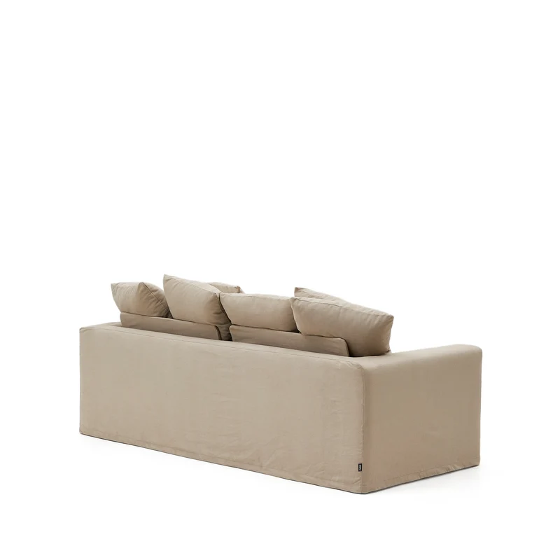 Nora 3-seater sofa with removable cover with linen and cotton cushions in taupe 240cm