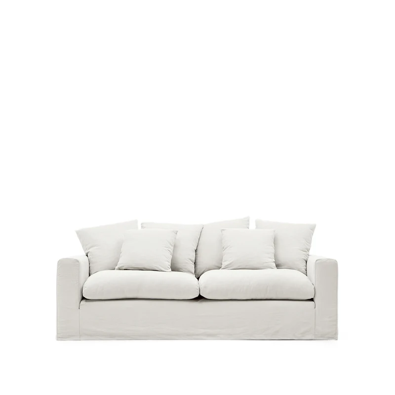 Nora 3-seater sofa with removable cover with linen and cotton cushions in ecru 240cm