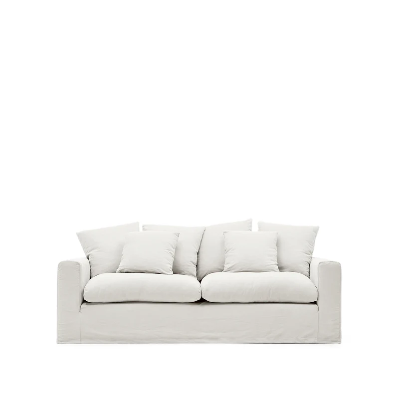 Nora 3-seater sofa with removable cover with linen and cotton cushions in ecru 240cm