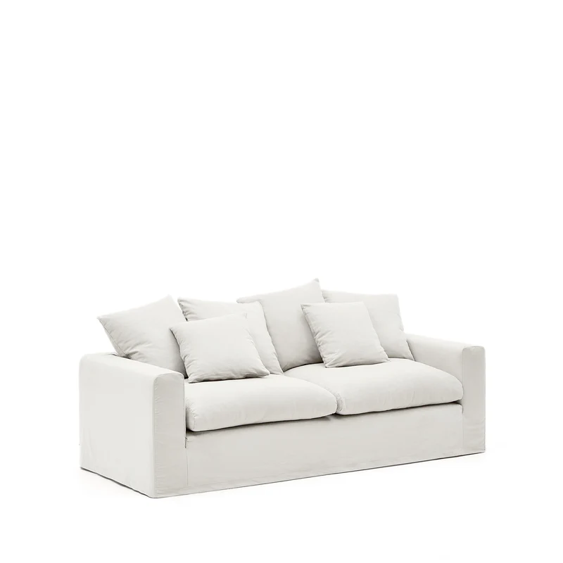 Nora 3-seater sofa with removable cover with linen and cotton cushions in ecru 240cm