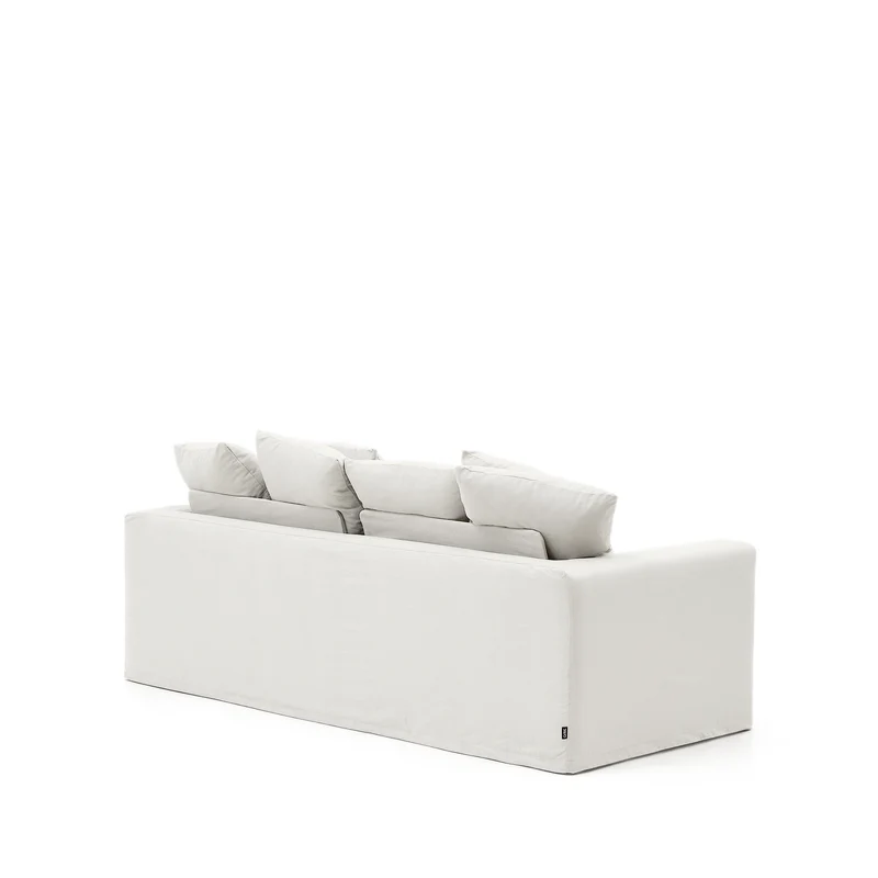 Nora 3-seater sofa with removable cover with linen and cotton cushions in ecru 240cm