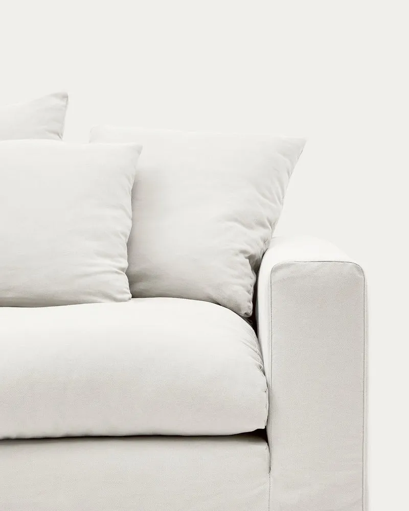 Nora 3-seater sofa with removable cover with linen and cotton cushions in ecru 240cm