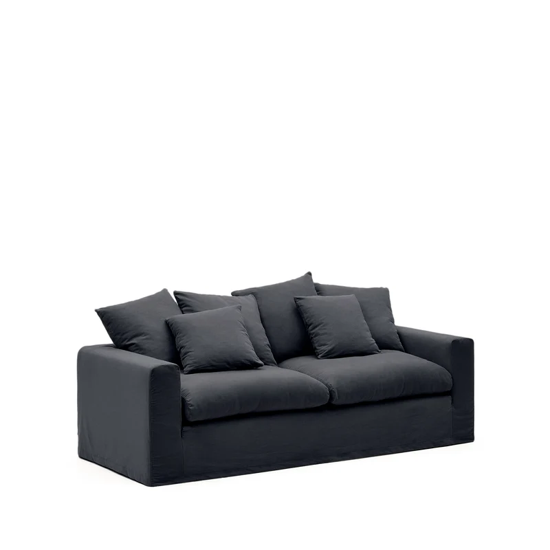Nora 3-seater sofa with removable cover with linen and cotton cushions in anthracite grey 240cm