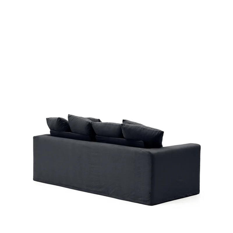 Nora 3-seater sofa with removable cover with linen and cotton cushions in anthracite grey 240cm