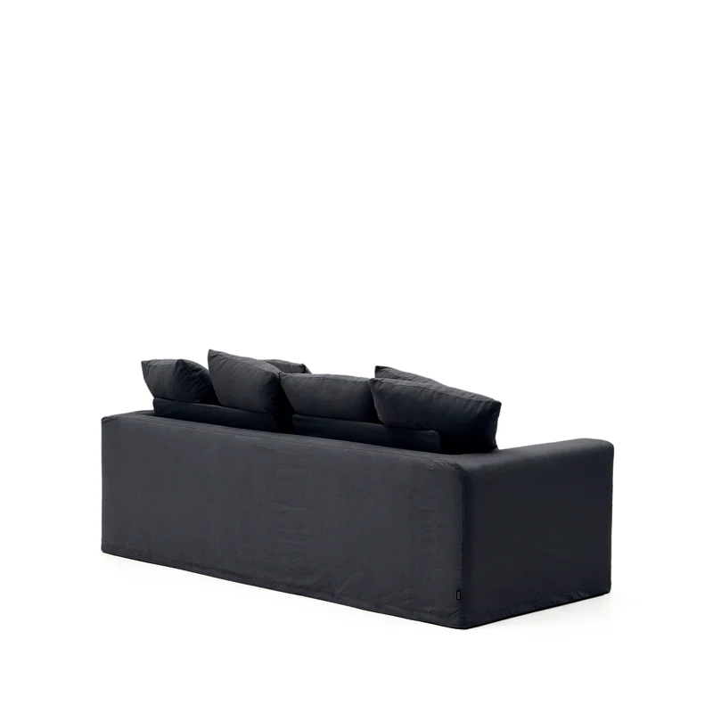 Nora 3-seater sofa with removable cover with linen and cotton cushions in anthracite grey 240cm