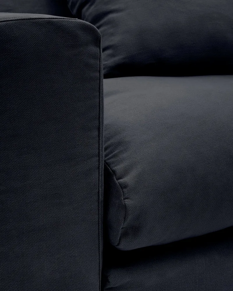 Nora 3-seater sofa with removable cover with linen and cotton cushions in anthracite grey 240cm