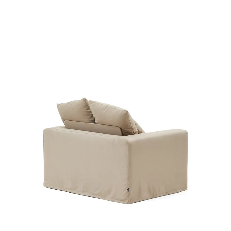 Nora armchair with removable cover with linen and cotton cushion in taupe 140cm