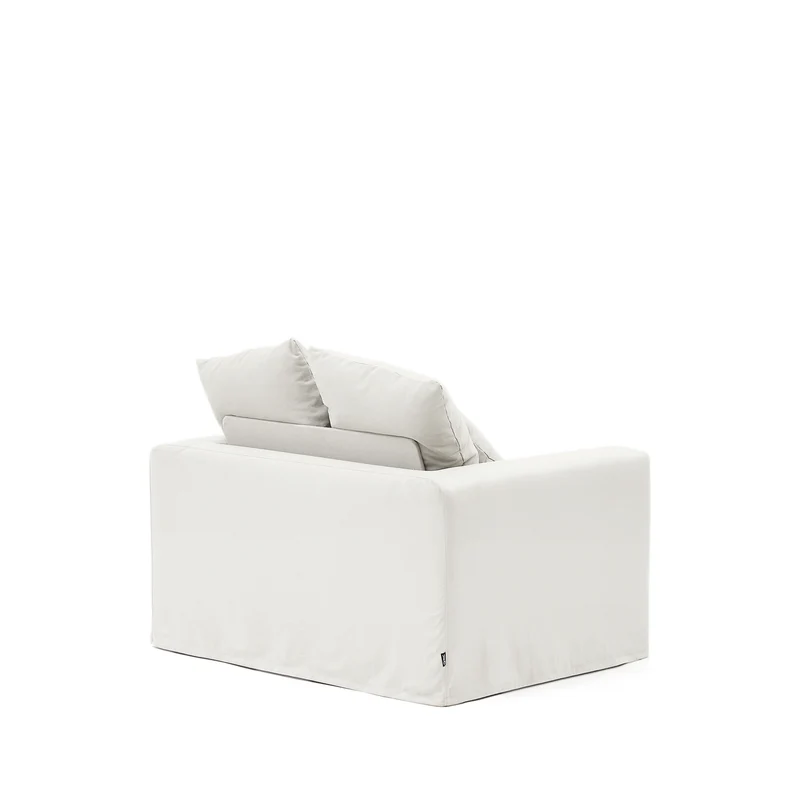 Nora armchair with removable cover with linen and cotton cushion in ecru 140cm