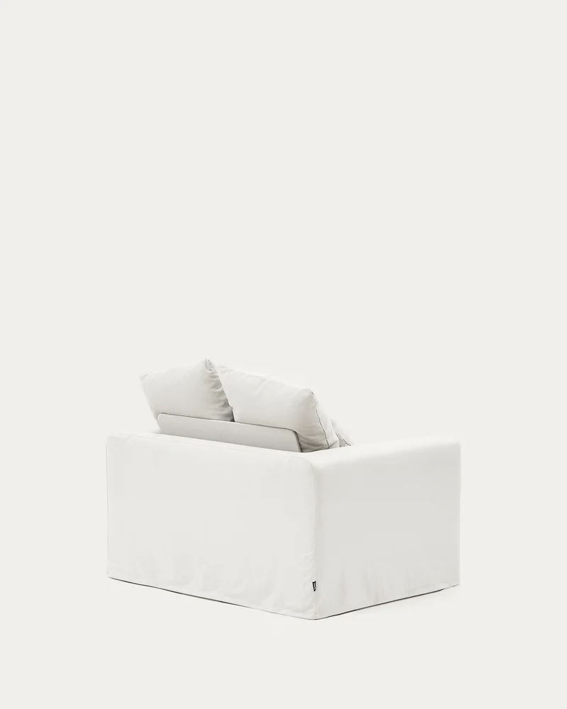Nora armchair with removable cover with linen and cotton cushion in ecru 140cm