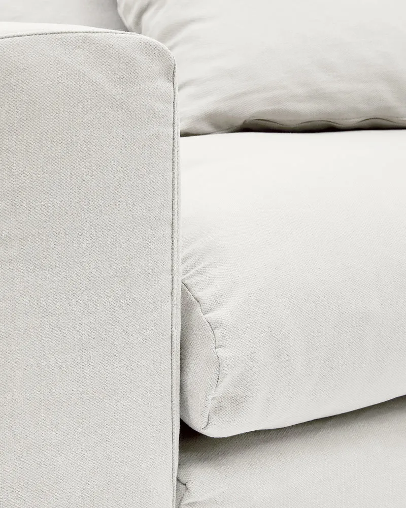 Nora armchair with removable cover with linen and cotton cushion in ecru 140cm