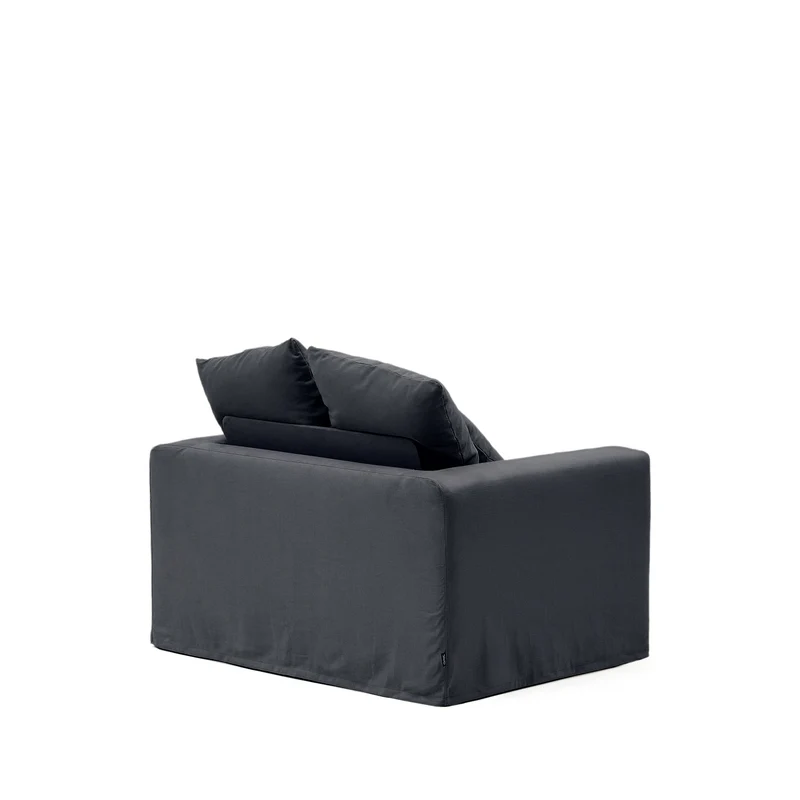 Nora armchair with removable cover with linen and cotton cushion in anthracite grey 140cm