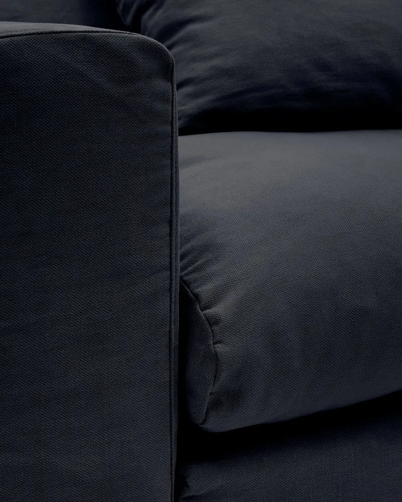 Nora armchair with removable cover with linen and cotton cushion in anthracite grey 140cm