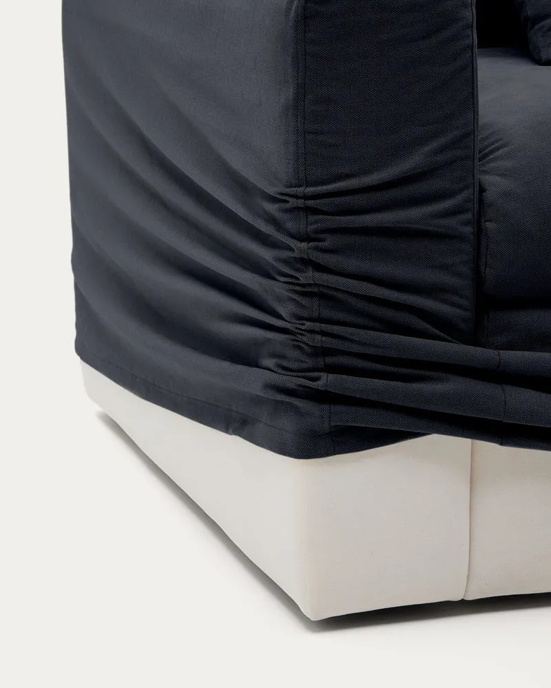 Nora armchair with removable cover with linen and cotton cushion in anthracite grey 140cm