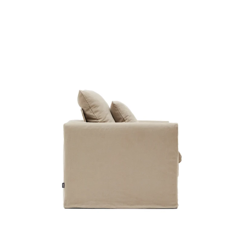 Nora armchair with removable cover with linen and cotton cushion in taupe 92cm