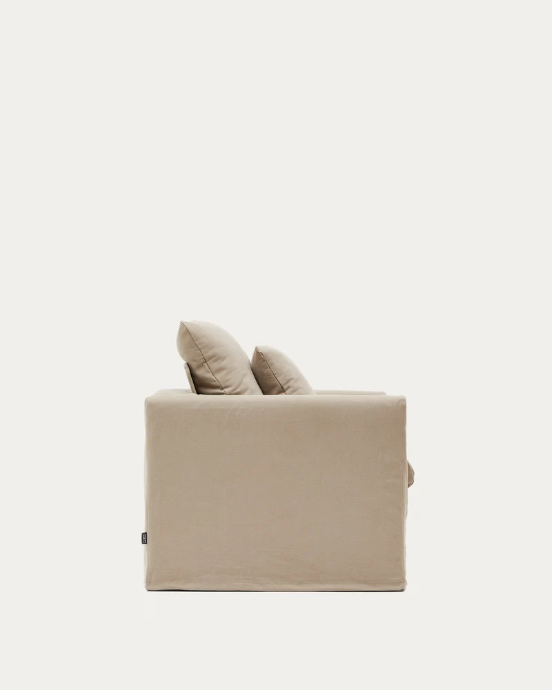 Nora armchair with removable cover with linen and cotton cushion in taupe 92cm