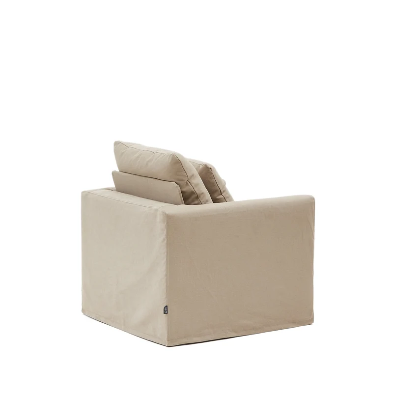 Nora armchair with removable cover with linen and cotton cushion in taupe 92cm