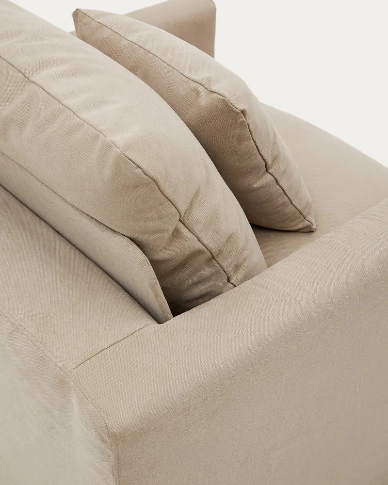 Nora armchair with removable cover with linen and cotton cushion in taupe 92cm