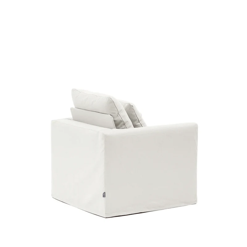 Nora armchair with removable cover with linen and cotton cushion in ecru 92cm