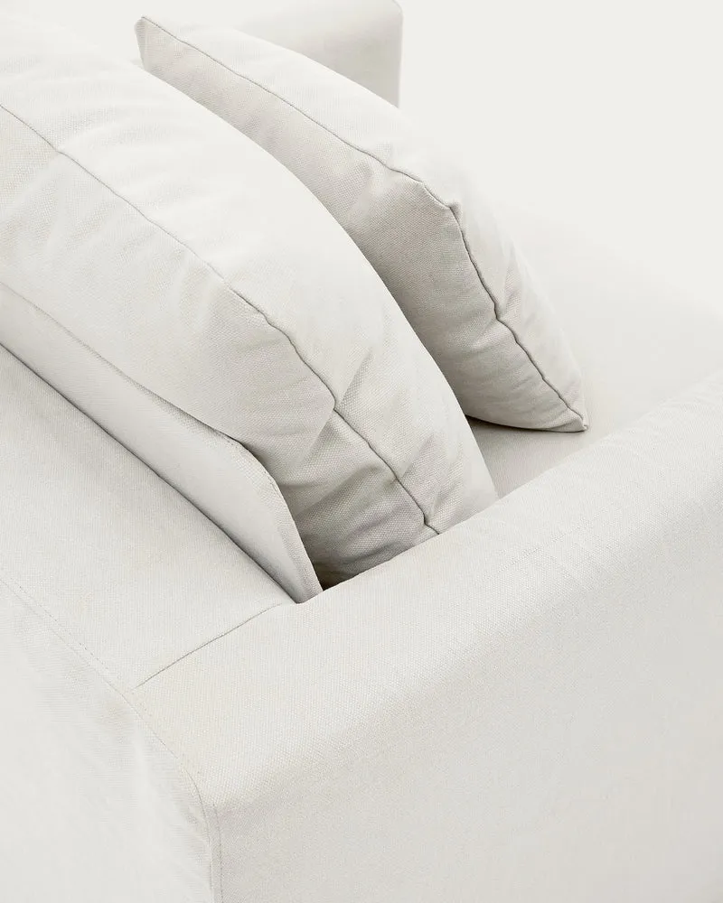 Nora armchair with removable cover with linen and cotton cushion in ecru 92cm