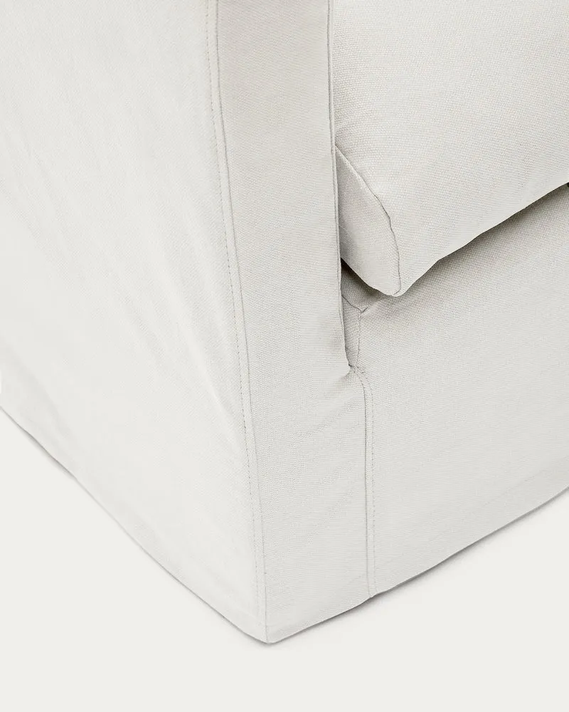 Nora armchair with removable cover with linen and cotton cushion in ecru 92cm