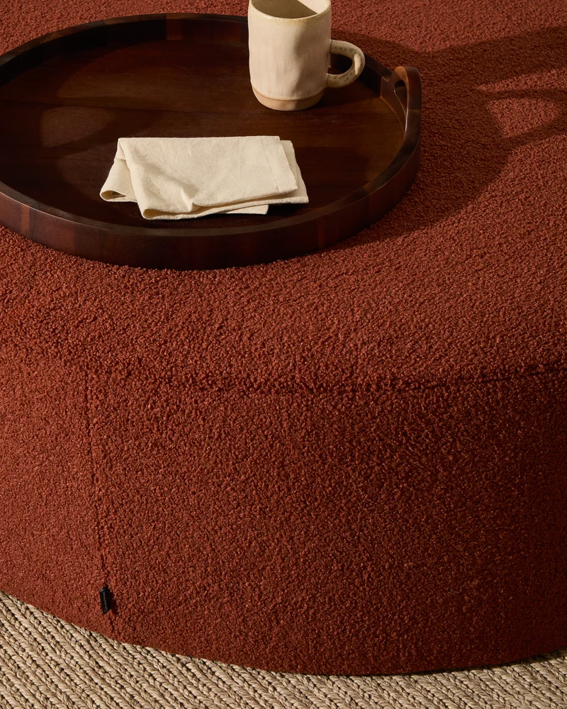 Kaeli footrest cover in terracotta bouclé Ø 120 cm