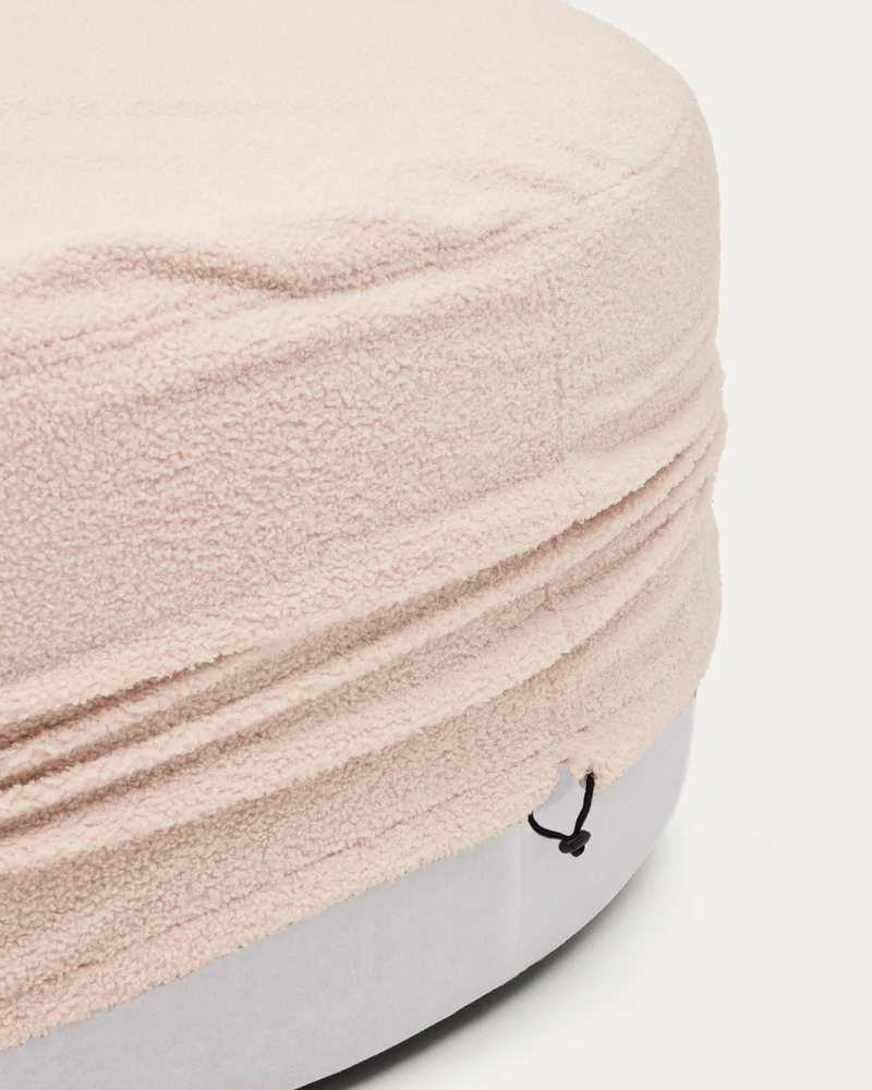 Kaeli footrest with removable cover in pink bouclé Ø 120 cm