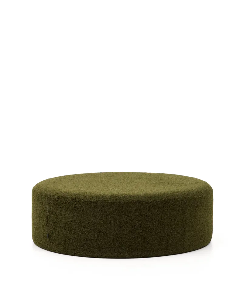 Kaeli footrest with removable cover in green bouclé Ø 120 cm