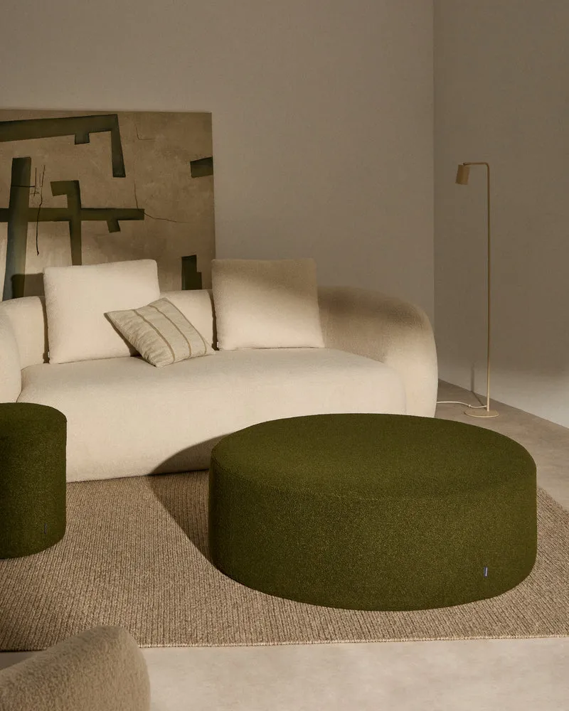 Kaeli footrest with removable cover in green bouclé Ø 120 cm