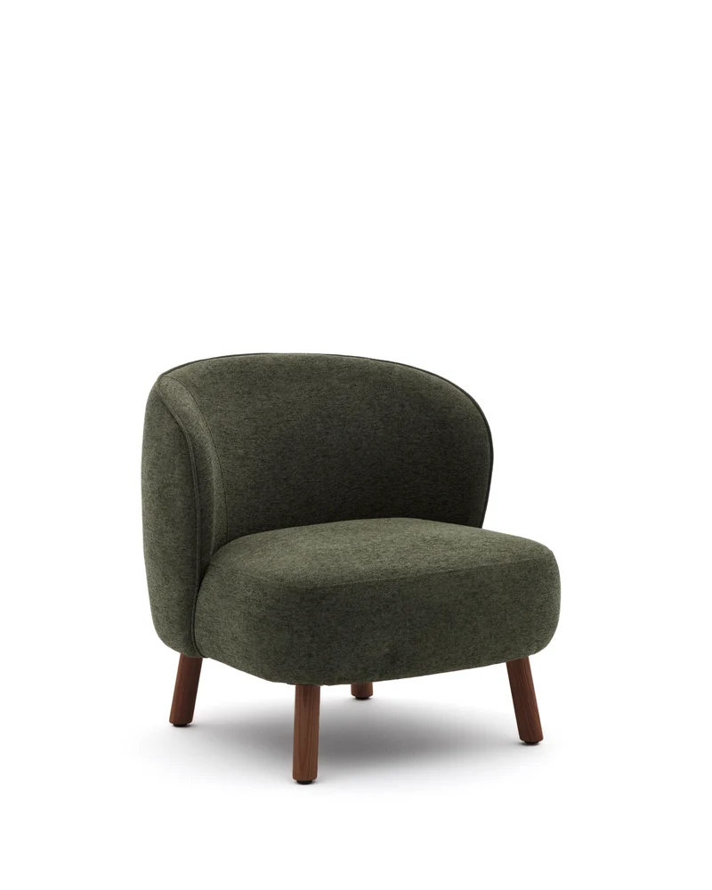 Ulit armchair in green with walnut finish legs