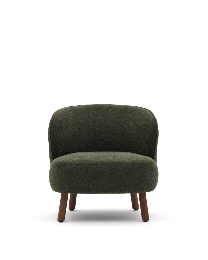 Ulit armchair in green with walnut finish legs