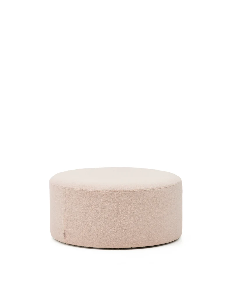 Kaeli footrest with removable cover in pink bouclé Ø 90 cm