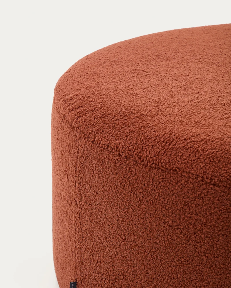 Kaeli footrest with removable cover in terracotta bouclé Ø 90 cm