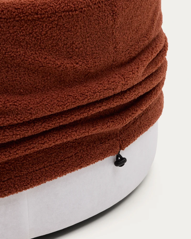 Kaeli footrest with removable cover in terracotta bouclé Ø 90 cm