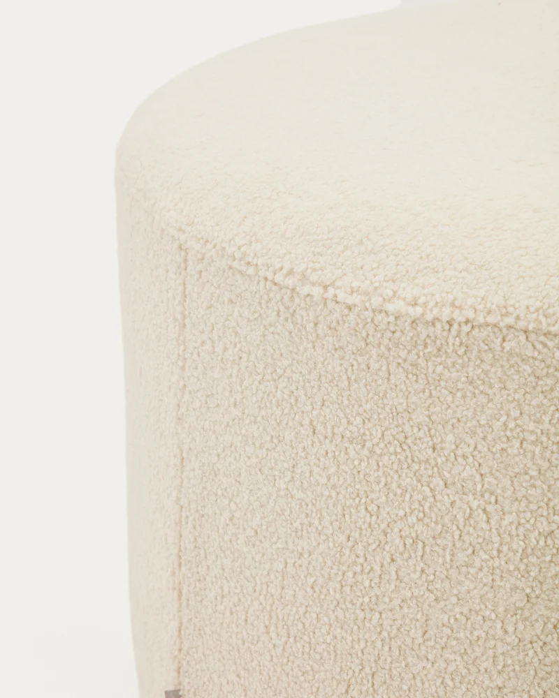 Kaeli footrest with removable cover in ecru bouclé Ø 90 cm