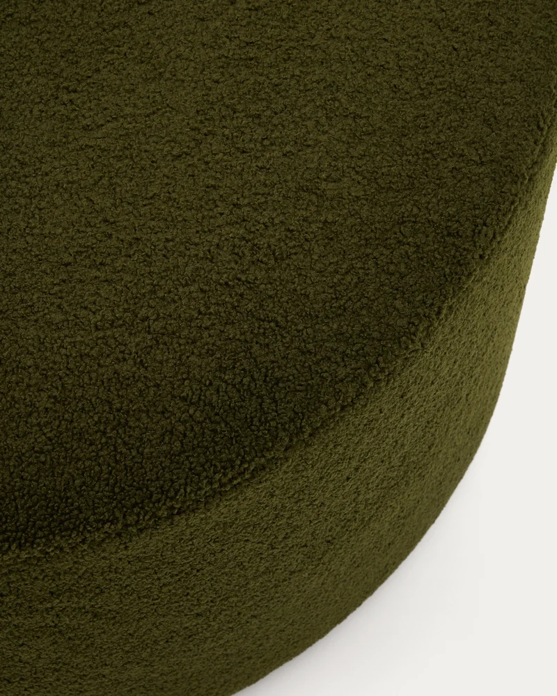 Kaeli footrest with removable cover in green bouclé Ø 90 cm